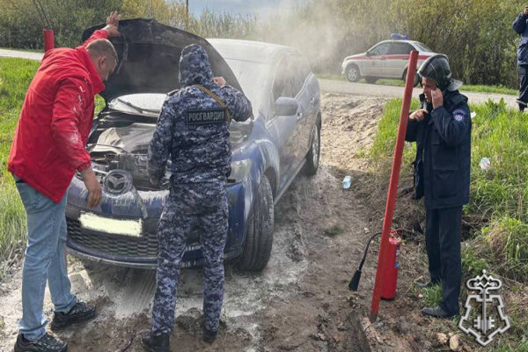 Росгвардейцы пришли на помощь водителю загоревшегося автомобиля в Подмосковье